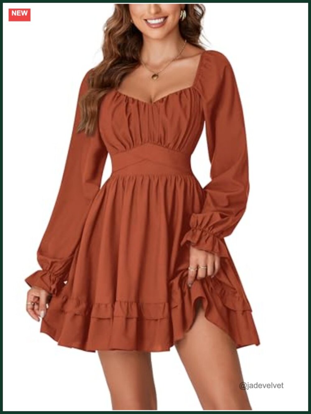 Women's Long Sleeve Wrap Mini Dress Square Neck Ruffle
